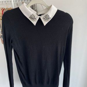 Jeweled collar black sweater